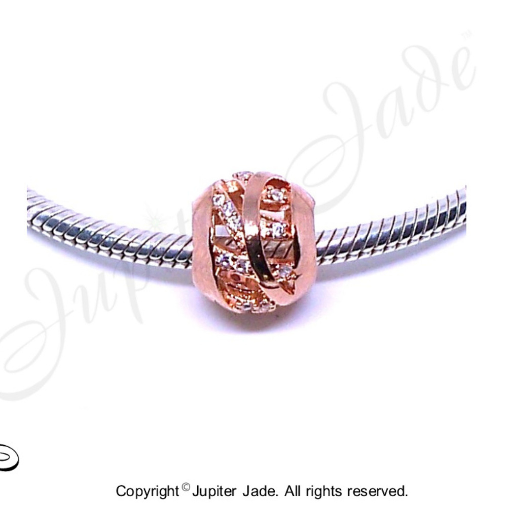 14kt Rose Gold Plated CZ Waterfall Leaf Bracelet Charm - Pandora Style